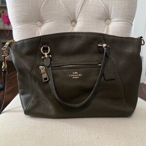 Coach Dark Green Leather Handbag with Gold Accents